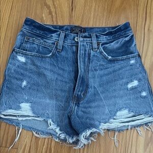 Abercrombie & Fitch High Waist Distressed Blue Denim Shorts